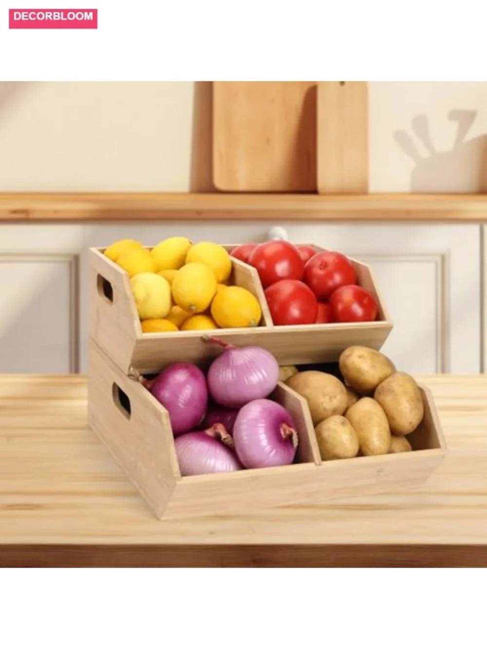 Bamboo Stackable Pantry Baskets Set of 2 Kitchen Storage Organizer Bins
